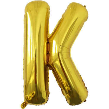 Balon Folie Metalizata Litera K, Cyrax, 80 cm, Umflati cu Heliu sau Aer, Ambalaj Individual, Pai inclus, Auriu