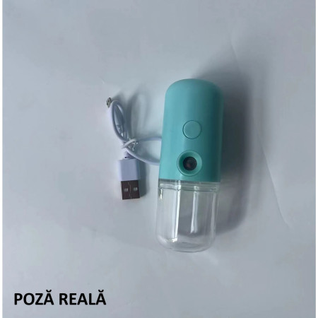 Spray de Hidratare Facială cu Tehnologie Nano, Cyrax, Hidratare, Igienizare, Abur Rece, Încărcare USB, Capacitate 30 mL, 10cm, Albastru