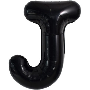 Balon Folie Metalizata Litera J, Cyrax, 40 cm, Umflati cu Heliu sau Aer, Ambalaj Individual, Pai inclus, Negru