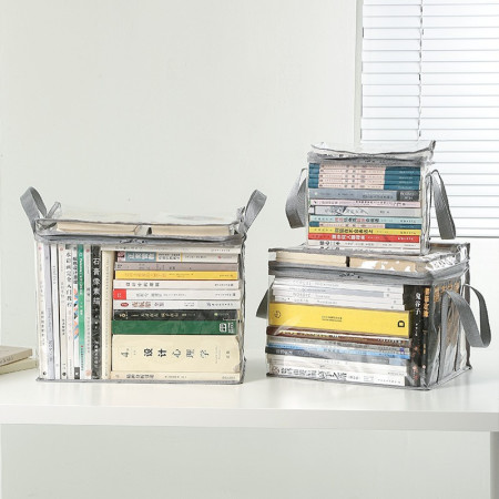 Cutie de Depozitare,  din PVC + Textil, Rezistenta la Apa, Geanta pentru Carti, 38x24x32 cm, Transparent-Alb