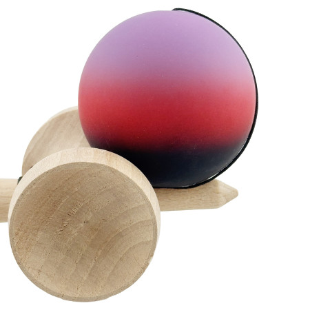 Kendama X Originala, Profesionala, Cyrax, Cupe Mari KING SIZE V3, Rubber Grip, Gaura in Baza, Rulment Metalic, din lemn 18 cm, Ata 62/65 cm, Gradient Mov/Rosu/Negru