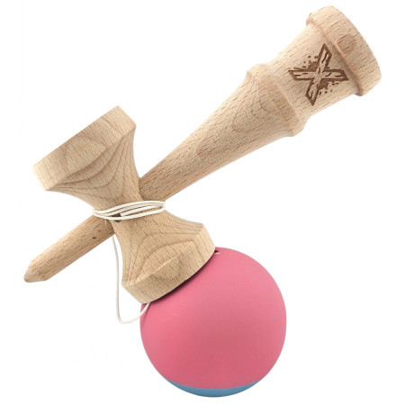 Kendama X Originala, Profesionala, Cyrax, din Lemn, 18 cm, Rubber Grip, Roz/Gri