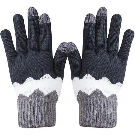 Manusi de Dama,  Model Ondulat, Functie Touchscreen (ecran tactil), Material Acril Tricotat, Manseta Elastica, Interior Catifelat, Marime Universala, Gri/Alb