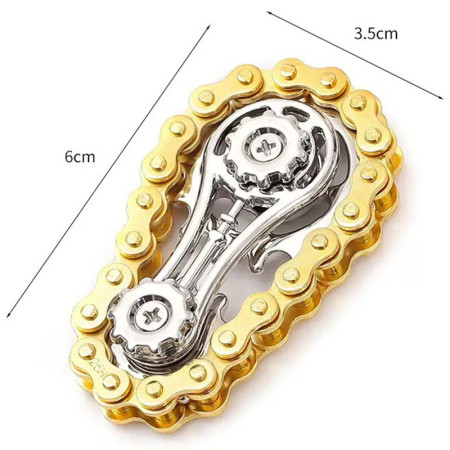 Jucarie Fidget Spinner Premium Anti Stres, Cyrax, Giroscop din Aliaj, Jucarie din Metal de decompresie, forma Lant de Angrenaj de Bicicleta, 6 x 3.5 cm, Auriu