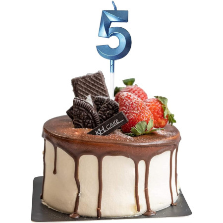 Lumanare Cifra 5, Cyrax, Model Diamond, 5 x 3.4 cm, Albastru