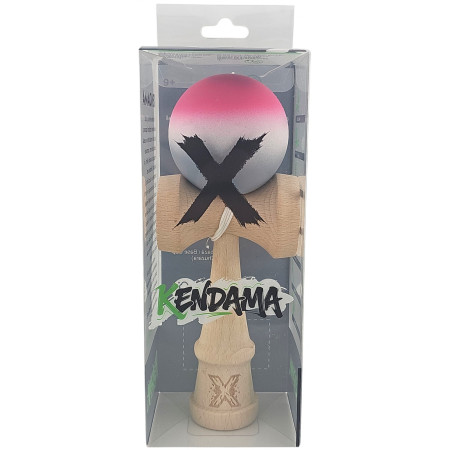 Kendama X Originala, Profesionala, Cyrax, din Lemn, Rubber Grip, 18 cm, Roz/Alb/Gri