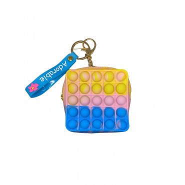 Jucarie antistres din silicon, Cyrax, Pop It Now and Flip It, Portofel patrat, Galben/Albastru