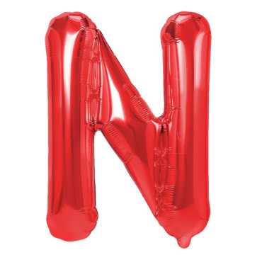 Balon Folie Metalizata Litera N, Cyrax, 40 cm, Umflati cu Heliu sau Aer, Ambalaj Individual, Pai inclus, Rosu