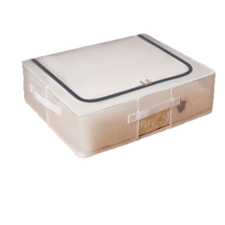 Cutie de Depozitare,  pentru Pantofi Haine, din Plasa PVC Impermeabila si Manere Laterale, Pliabila, Fermoar Bidirectional, 50 x 40 x 15 cm, Transparenta