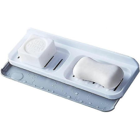 Savoniera Dubla,  de Perete, cu Compartiment de Scurgere, Montare prin Lipire, 26 x 8 x 4 cm, Alb/Gri