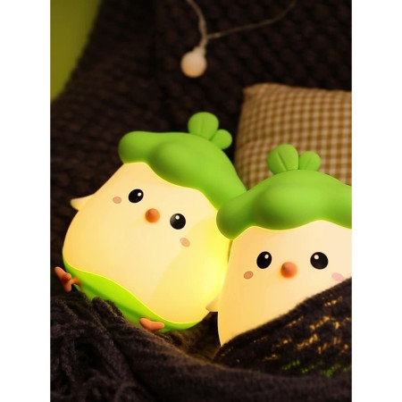 Lampa de Veghe pentru Copii,  din Silicon, Senzor Tactil, Model Pui, Lumina Calda, Protectie pentru Ochi, Incarcare USB, Capacitate Baterie Incorporata 800mAh, 11 x 10 x 12.4 cm, Verde
