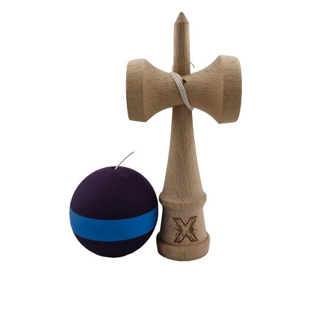 Jucarie Kendama X Originala, Profesionala, Cyrax, din Lemn, Rubber Grip, 18 cm, Mov/Albastru