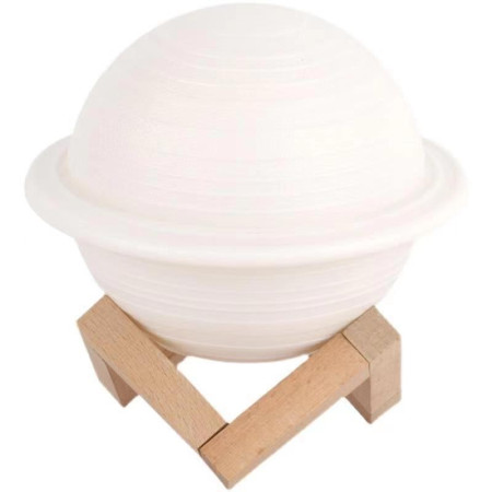 Lampa de Veghe,  Model Planeta Saturn, 3D, Lumina Alb Cald, Suport din Plastic, cu Baterii, 13 cm, Alb