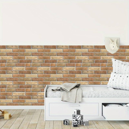 Set 10 x Placi Tapet Autocolant 3D cu Imitatie de Caramida de Piatra, pentru Perete Bucatarie Sufragerie, Usor de Curatat, Rezistent la Apa, Autoadeziv, 30x30 cm, Maro