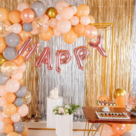 Balon Folie Metalizata Litera A, Cyrax, 40 cm, Umflati cu Heliu sau Aer, Ambalaj Individual, Pai inclus, Rose Gold