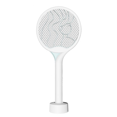 Paleta Electrica pentru Tantari, Muste si Tantari 2in1,  Reincarcabila, Incarcare USB, 2600V, Plastic, Casa si Gradina, Anti-insecte, Stand, 23x51 cm, Alb