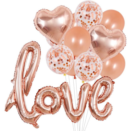 Balon din Folie Metalizata, Cyrax, Model Love scris de mana, 102x65 cm, Tematica Ziua Îndrăgostiților, Ambalaj Individual, Pai Inclus, Umflare cu Aer sau Heliu, Rose Gold