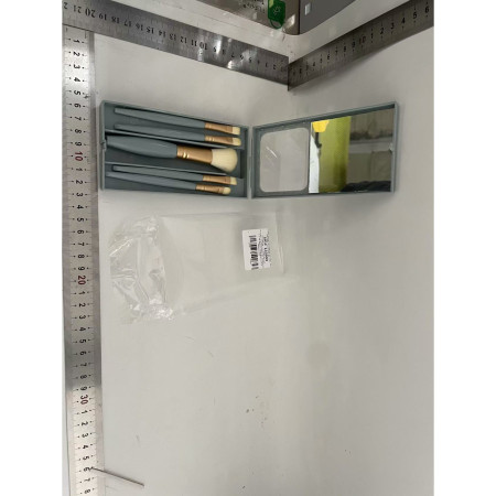 Set 5 Pensule de Machiaj cu Peri Moi, Cyrax, cu Suport pentru Depozitare si Oglinda, Albastru