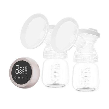 Pompa de San Electrica 2 in 1, Cyrax, cu 2 Biberoane, Capacitate 180 ml, Incarcare USB Tip C, 1200 mAh, 2 Moduri, 9 Viteze, Roz Transparent