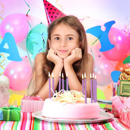 Set 6 Lumanari Lungi, Cyrax, din Parafina, 10 x 0.5 cm, Happy Birthday, Mov