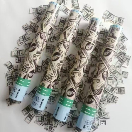 Tub de Confetii, Cyrax, Money, 60x5 cm, Confetii Asortate Model Dolari, Eliberare prin Rasucire, Multicolor