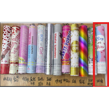 Tun Confetti, Cyrax, Model Gender Reveal, Boy or Girl, 40 cm, Ambalaj din Carton, Eliberare prin Rasucire, Albastru