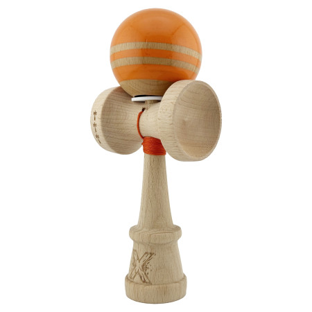 Kendama X Originala RAINBOW, Profesionala, Cyrax, Cupe Mari KING SIZE V3, Super Sticky, Gaura in Baza, Rulment Metalic, din lemn 18 cm, Ata 55 cm, Portocaliu/Maro