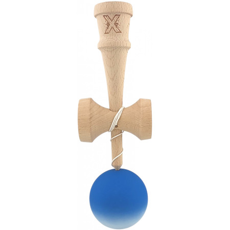 Kendama X Originala, Profesionala, Cyrax, din Lemn, Rubber Grip, 18 cm, Albastru/Alb