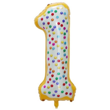 Balon din Folie Metalizata Cyrax, Figurina Cifra, Model Candy, Tema Aniversare 100 cm, Ambalaj Individual, Pai inclus, Umflare cu Aer sau Heliu, Multicolor, Cifra 1
