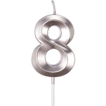 Lumanare Cifra 8, Cyrax, Model Diamond, 5 x 3.4 cm, Argintiu