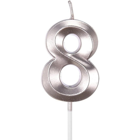 Lumanare Cifra 8, Cyrax, Model Diamond, 5 x 3.4 cm, Argintiu