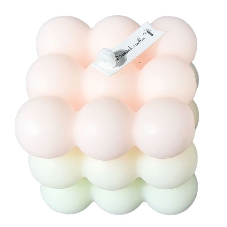 Lumanare Parfumata,  din Ceara De Soia, Model Cub, Gradient in 3 Culori Pale, 6x6x6 cm, Aroma de Piersici, Bej