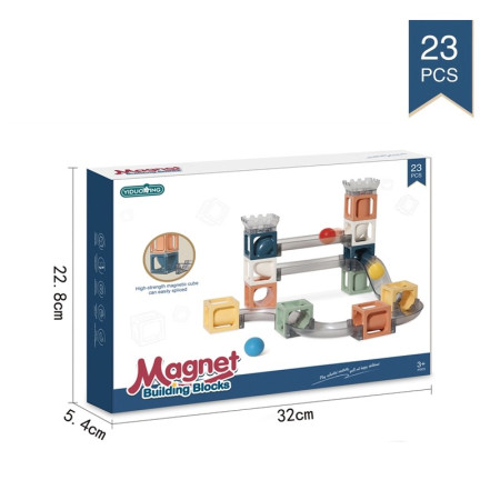 Set piese magnetice de constructie, Cyrax, Cu tobogane si bile, 23 piese, Multicolor