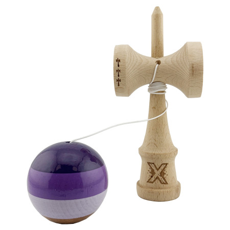 Kendama X Originala, Profesionala, Cyrax, Big Cups V2, Super Sticky Legendary Cupe Mari, Rulment Metalic cu Ata 55 cm, Purpuriu/Mov/Lila