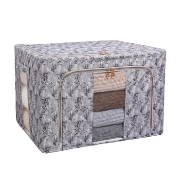 Cutie Depozitare,  66L, din Material Textil, 50 x 40 x 33 cm, pentru Haine si Lenjerii, Model Bambus, Negru