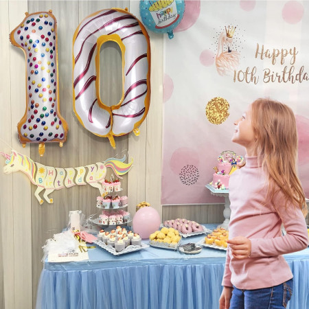 Balon din Folie Metalizata Cyrax, Figurina Cifra, Imprimeu Gogosi, Tema Aniversare 100 cm, Ambalaj Individual, Pai inclus, Umflare cu Aer sau Heliu, Multicolor, Cifra 0