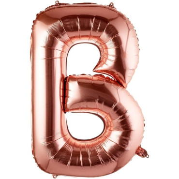 Balon Folie Metalizata Litera B, Cyrax, 100 cm, Umflati cu Heliu sau Aer, Ambalaj Individual, Pai inclus, Rose Gold