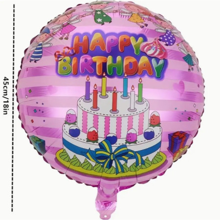 Balon din Folie Metalizata, Cyrax, Figurine, Model 1, Happy Birthday, Tematica Aniversare, 45 cm, Ambalaj Individual, Pai Inclus, Umflare cu Aer sau Heliu, Multicolor