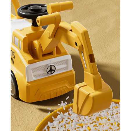 Excavator Manual pentru copii, Cyrax, 3 ani, Sport, Claxon, Cutie Depozitare, Lumini, Scaun, 62x26x47 cm, Galben