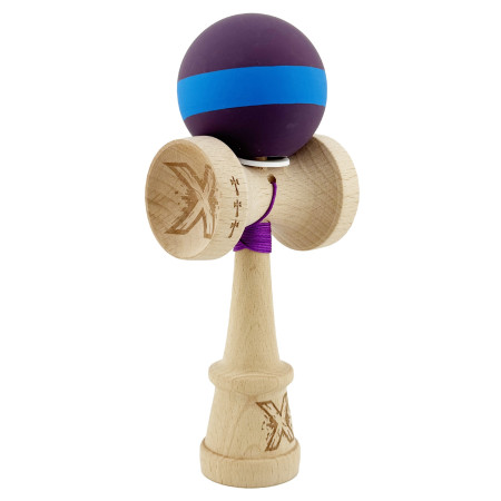 Kendama X Originala, Profesionala, Cyrax, Cupe Mari KING SIZE V3, Rubber Grip, Gaura in Baza, Rulment Metalic, din lemn 18 cm, Ata 62/65 cm, M Mov/Albastru/Mov