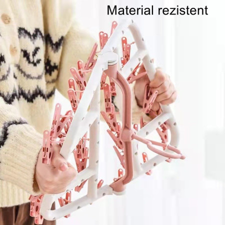 Uscator de Rufe Suspendat  cu 40 Carlige, Rotire 360 Grade, Protectie Vant, Pliabil, Patrat, Mateiral Plastic, Usor de Depozitat, Multifunctional, 36 x 24 cm, Alb/Roz