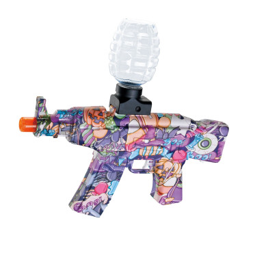 Mitraliera de jucarie electrica Cyrax cu bile de hidrogen de gel, gun bluster, tragere in rafala, varsta peste 6 ani, ochelari de protectie, 5000 de bile incluse, cablu de incarcare, 28x31 cm, AK47, mov