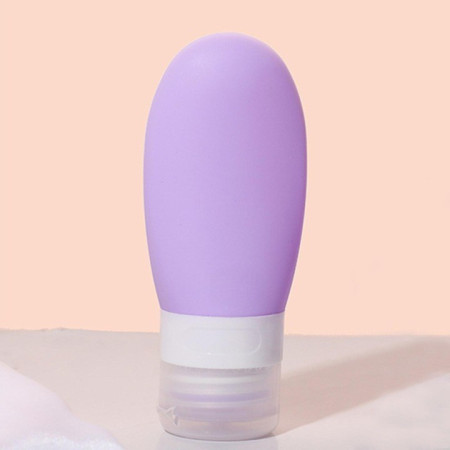 Recipient Portabil din Silicon Elegant de Voiaj, Sticla de Calatorie,  Potrivita pentru Lotiune, Sampon si Alte Lichide, Anti-scurgere, cu Posibilitate de Reumplere, Capacitate 90mL, Mov