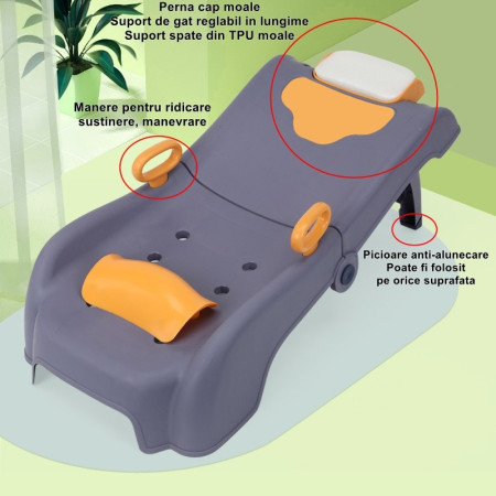 Suport Pliabil pentru Spalat Parul Cyrax, Pentru Copii, 0 - 16 ani, cu Picioare Antialunecare, Material Polipropilena, Suport Cap Reglabil, cu Manere, 82 x 40 x 28 cm, Bleumarin