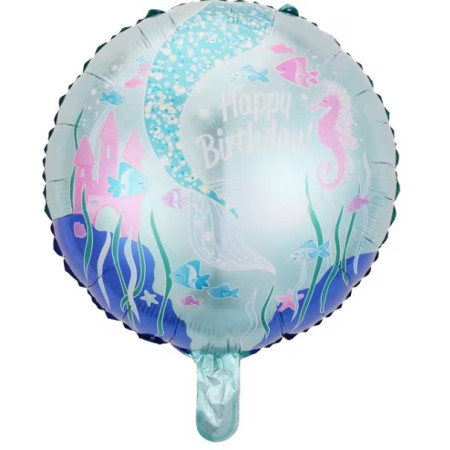 Balon din Folie Metalizata, Cyrax, Mini Figurina Rotunda, Model Caluti de Mare, Happy Birthday, Tematica Aniversare, 45 cm, Ambalaj Individual, Pai Inclus, Umflare cu Aer sau Heliu, Multicolor