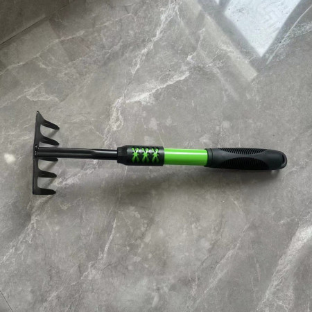 Set 4 Unelte de Gradina  pentru Plantare, Prelucrare Sol si Ingrijire Plante, Material PVC Carbon, Grebla, Sapaliga cu Cap Dublu, Lopata Mica, Lopata Lata, 43 x 11 cm, Negru/Verde