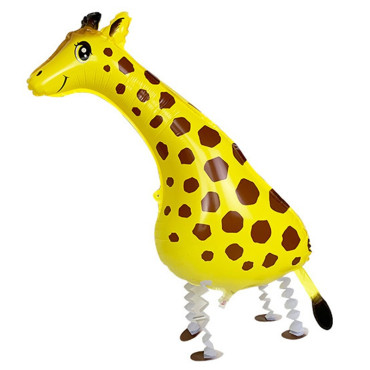 Balon din Folie Metalizata, Cyrax, Figurina Animata, Model Girafa, 90x37 cm, Ambalaj Individual, Pai Inclus, Umflare cu Aer sau Heliu, Galben