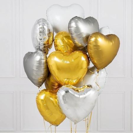 Balon din Folie Metalizata, Cyrax, Figurina Inimioara, Model Simplu, Tematica Iubire, 40 cm, Ambalaj Individual, Pai Inclus, Umflare cu Aer sau Heliu, Argintiu