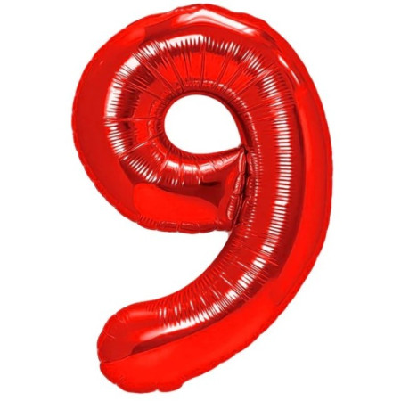 Balon din Folie Metalizata Cyrax, Figurina Cifra, Tema Aniversare 100 cm, Ambalaj Individual, Pai inclus, Umflare cu Aer sau Heliu, Rosu, Cifra 9