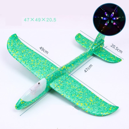 Avion planor din polistiren in punga , lungime 47 cm , cu lumina pe varf, Verde , Cyrax